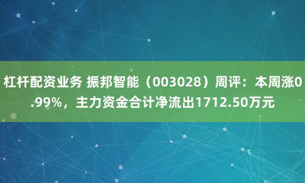 杠杆配资业务 振邦智能（003028）周评：本周涨0.99%，主力资金合计净流出1712.50万元